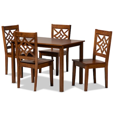 Baxton Studio Nicolette Modern and Contemporary Walnut Brown Finished Wood 5-Piece Dining Set 179-11388-8959-Zoro